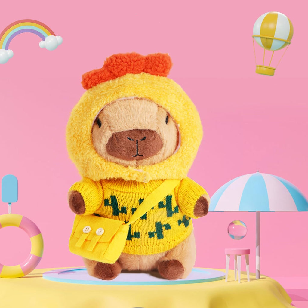 Cute Capybara Plush with 9 Pcs Clothes & Accessories