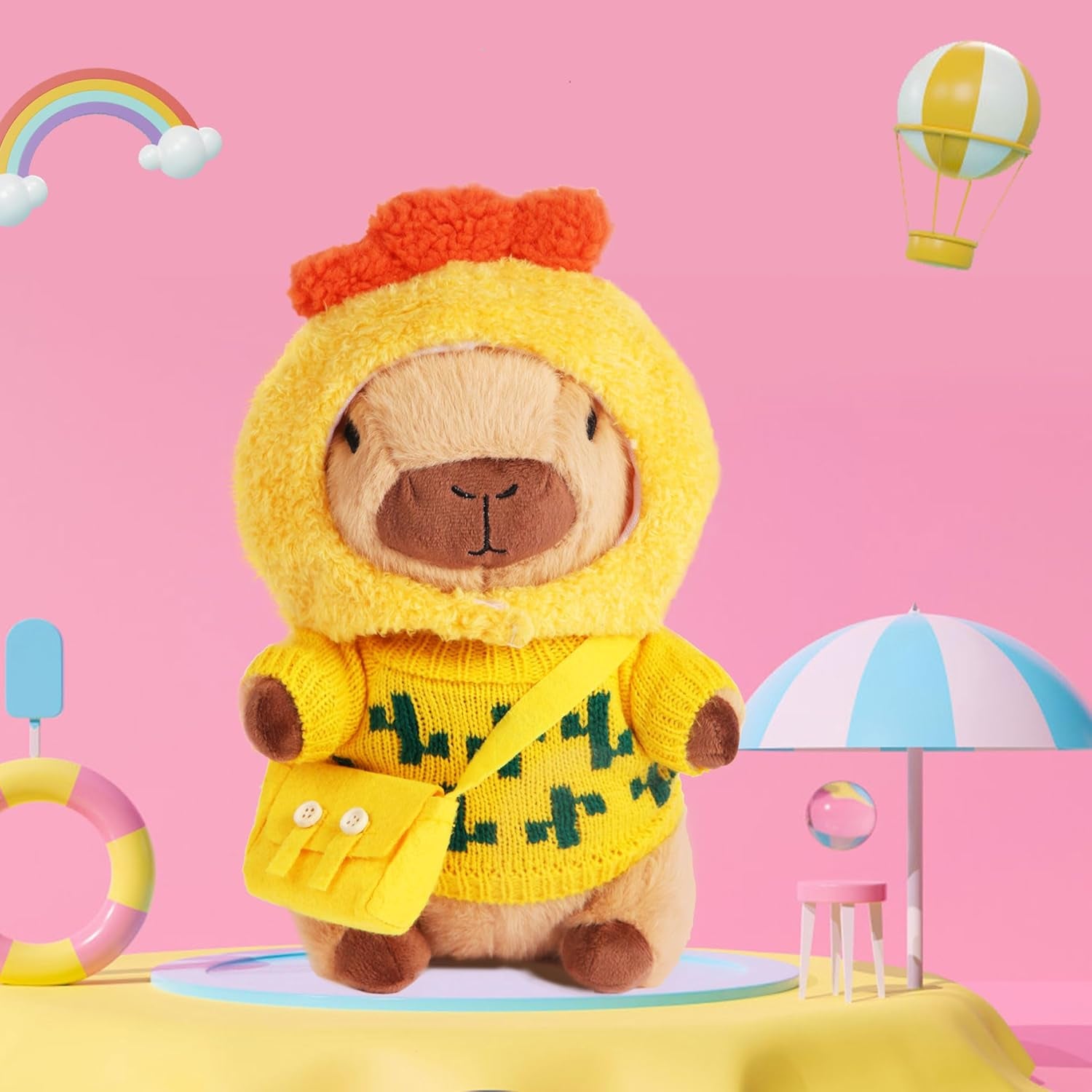Cute Capybara Plush with 9 Pcs Clothes & Accessories