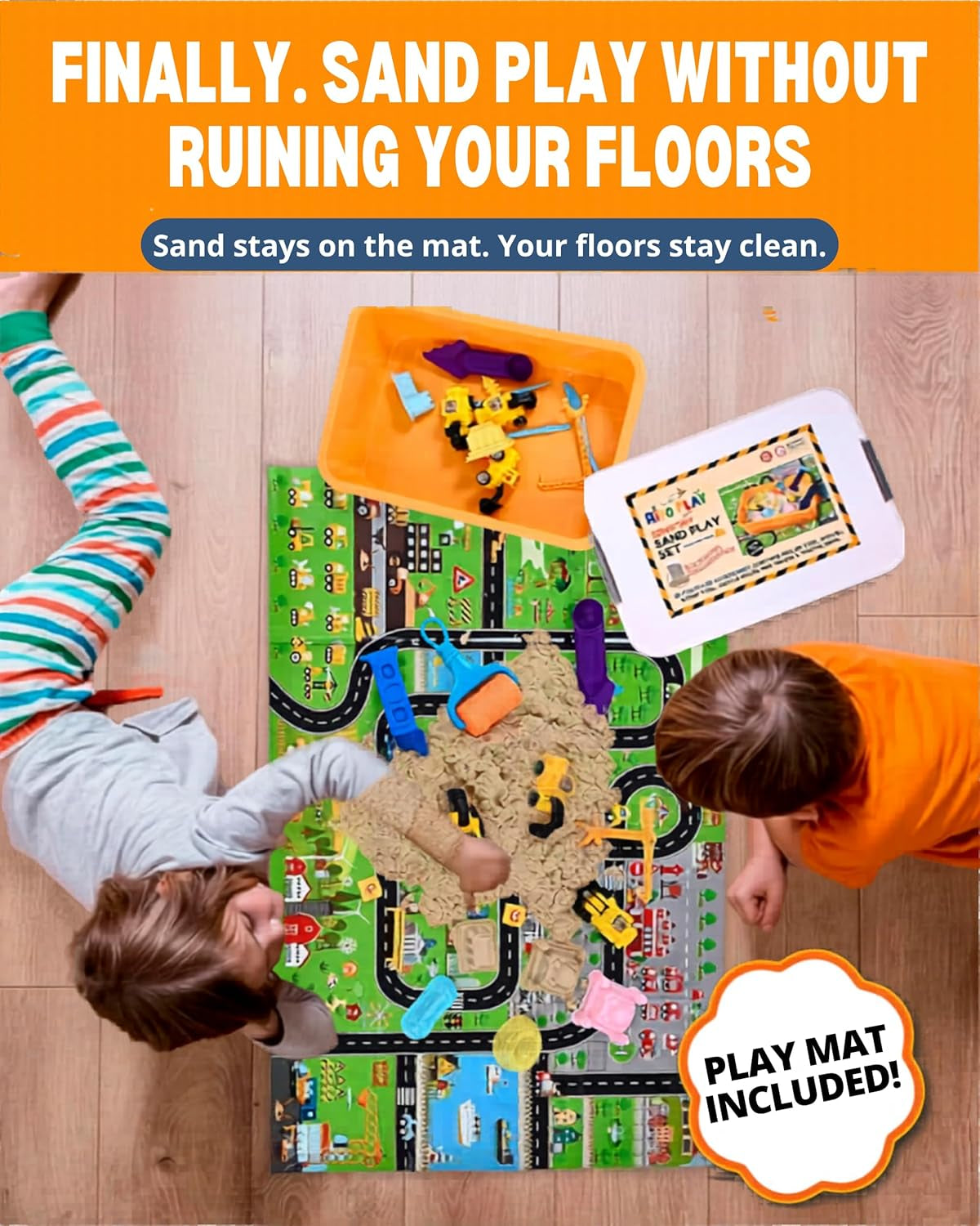 Construction Sensory Bin for Toddlers with 2-In-1 Play Mat 