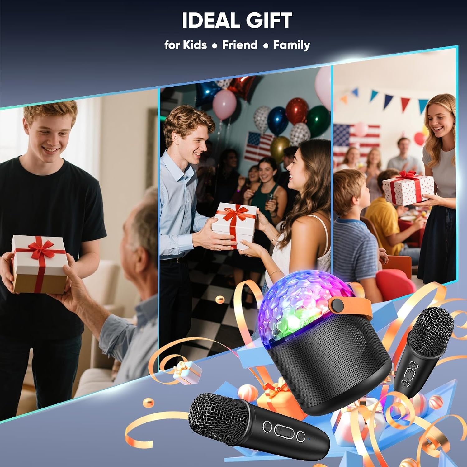 Portable Bluetooth Speaker with 2 Wireless Microphones