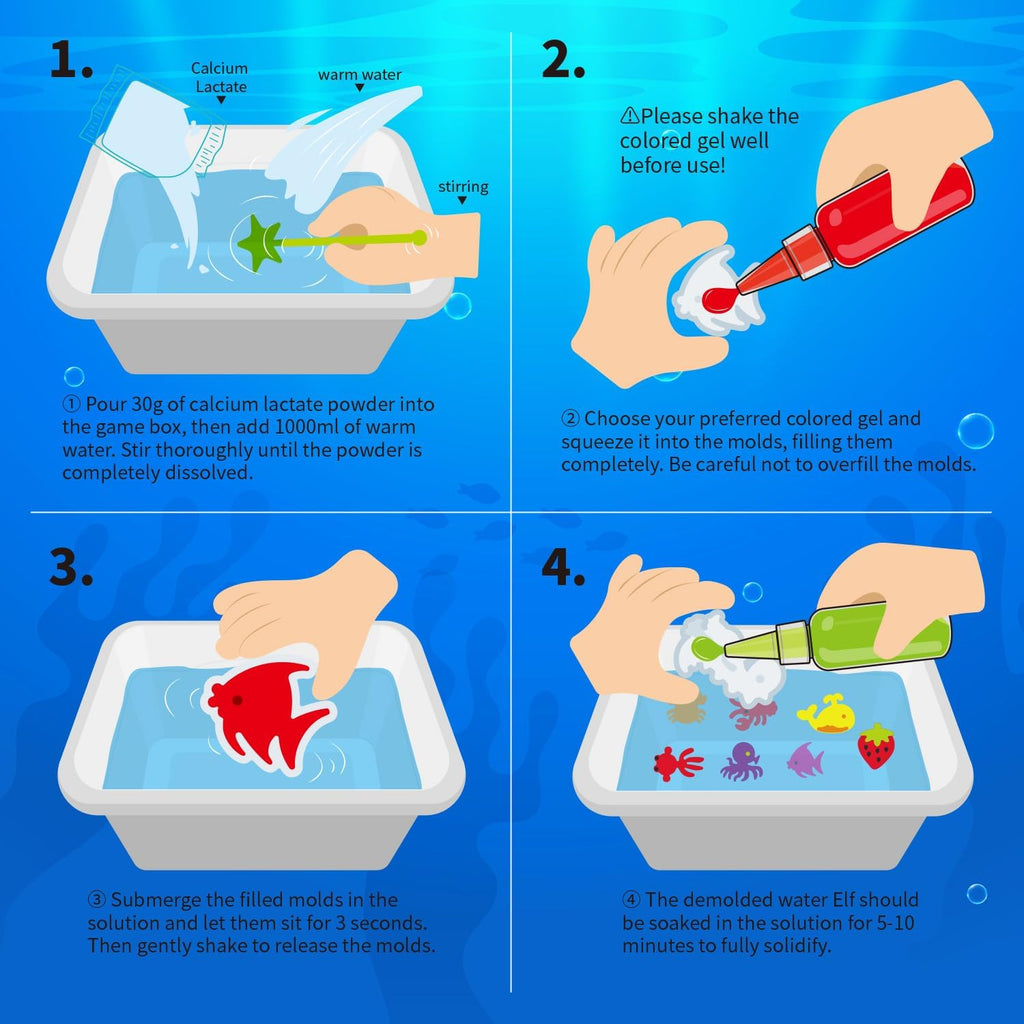 Aqua Fairy Water Gel Kit 12 Magic Gels &12 Molds Make Your Own Water Pets
