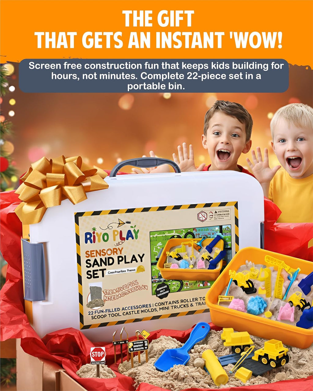 Construction Sensory Bin for Toddlers with 2-In-1 Play Mat 