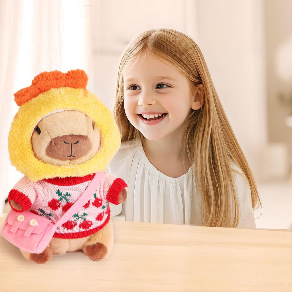 Cute Capybara Plush with 9 Pcs Clothes & Accessories