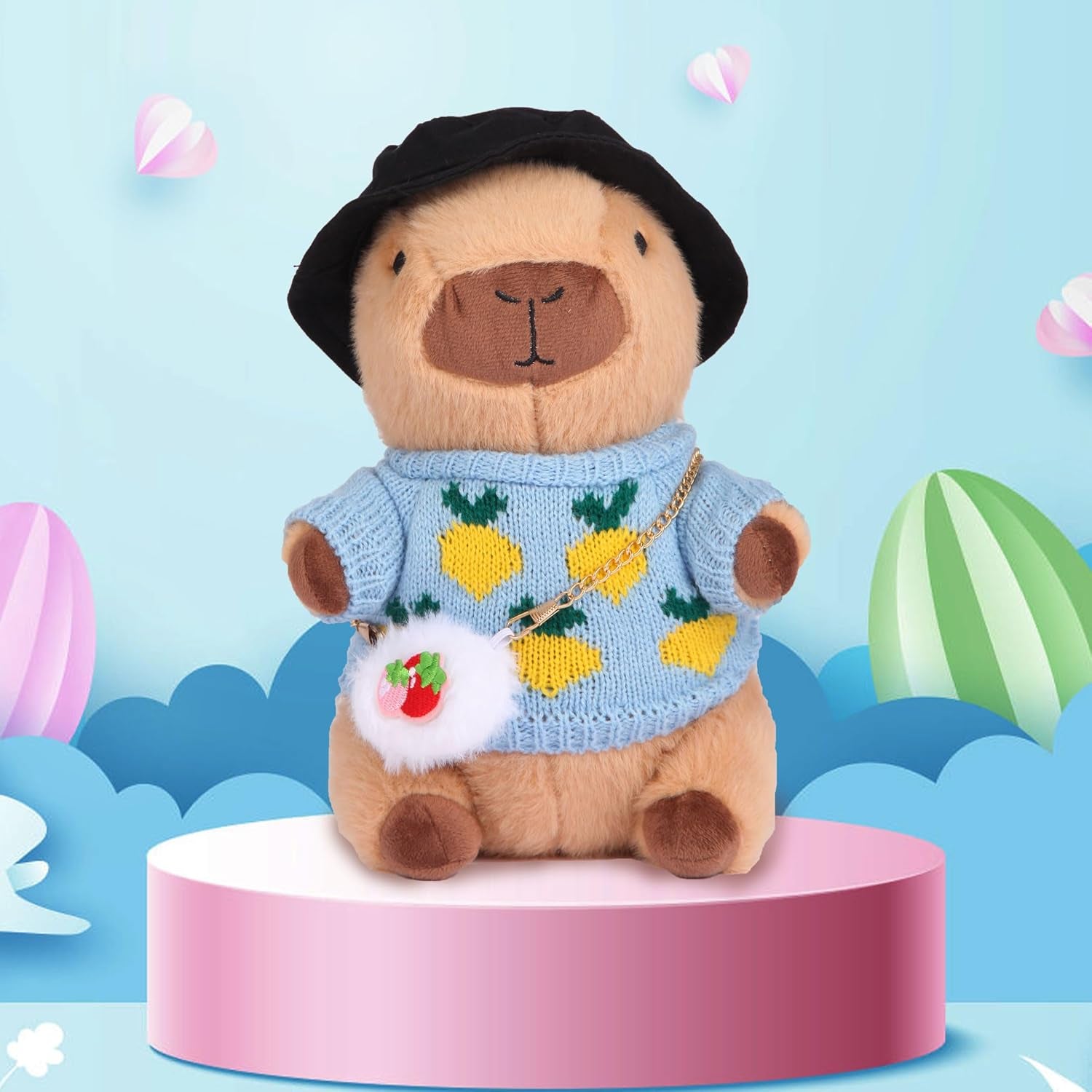 Cute Capybara Plush with 9 Pcs Clothes & Accessories