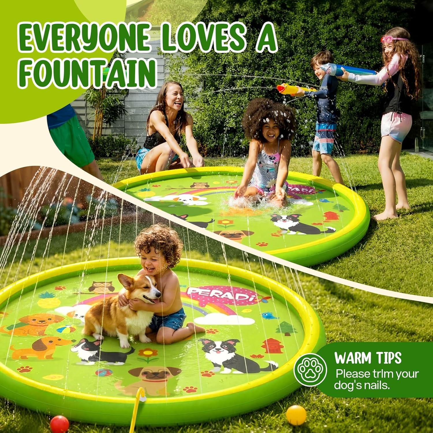 Splash Pads for Toddlers, 67" Inflatable Kiddie Sprinkler Mat, Outdoor Toys for Kids, Summer Water Pad for Backyard Garden Lawn, Wading Pool for Child 3 Age+