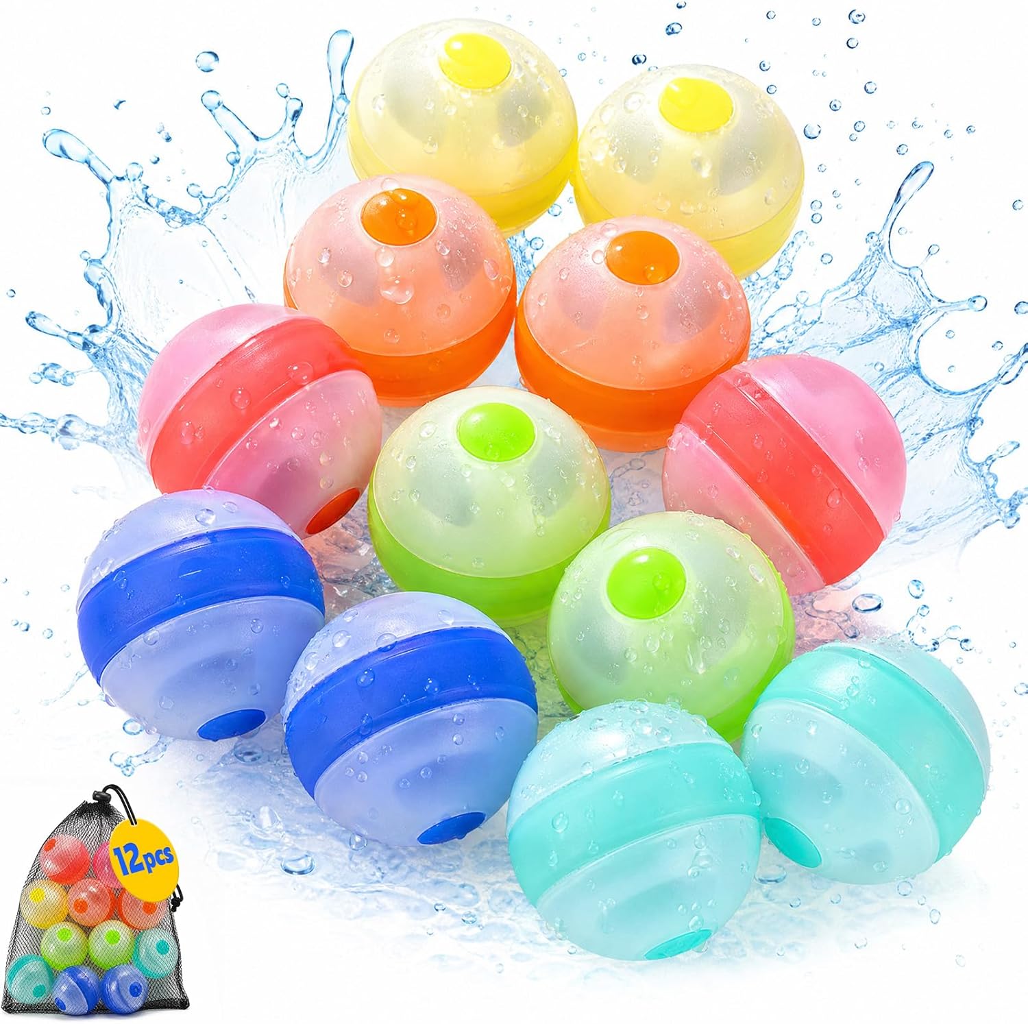 12 Pcs Reusable Water Balloons,Refillable Silicone Water Toys