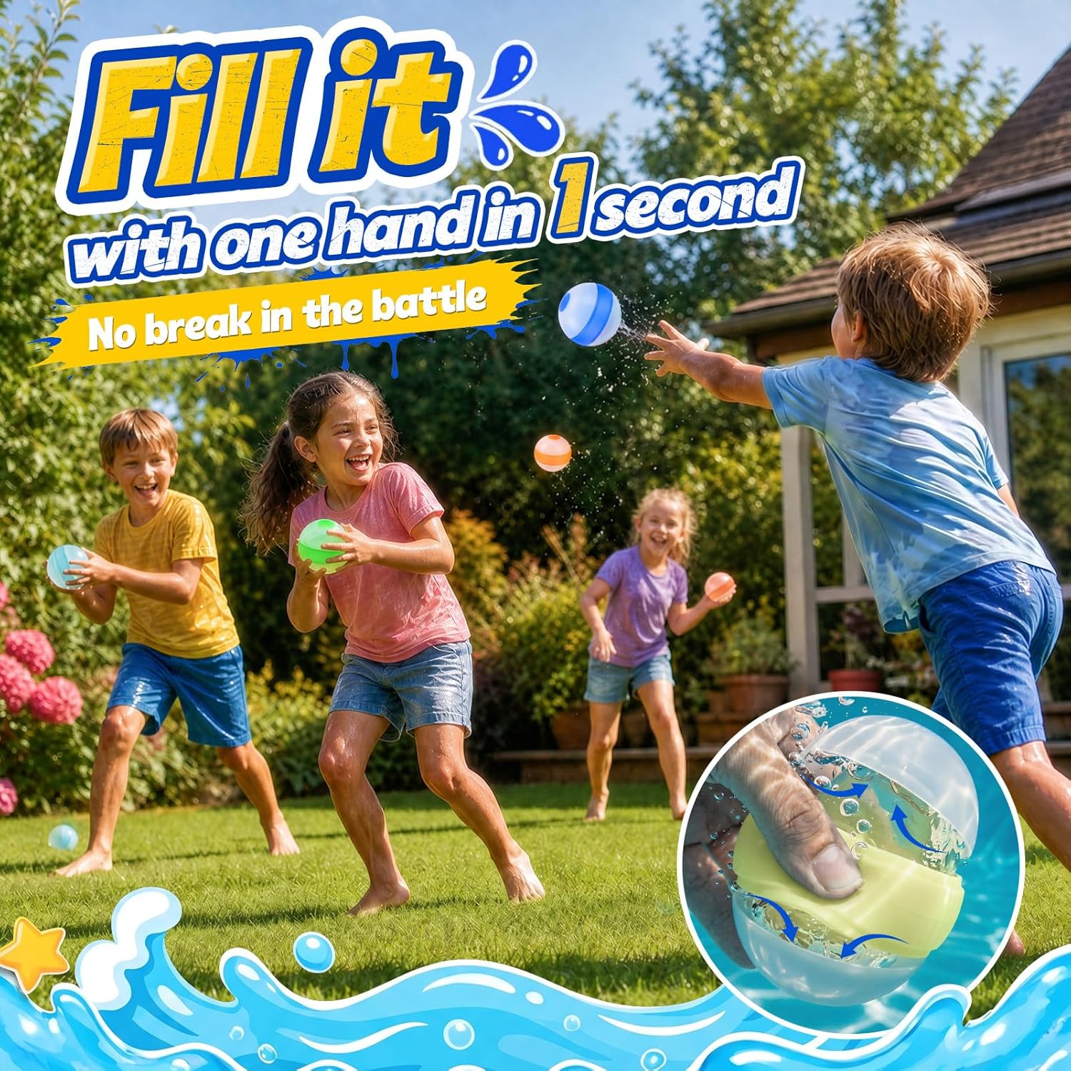 12 Pcs Reusable Water Balloons,Refillable Silicone Water Toys