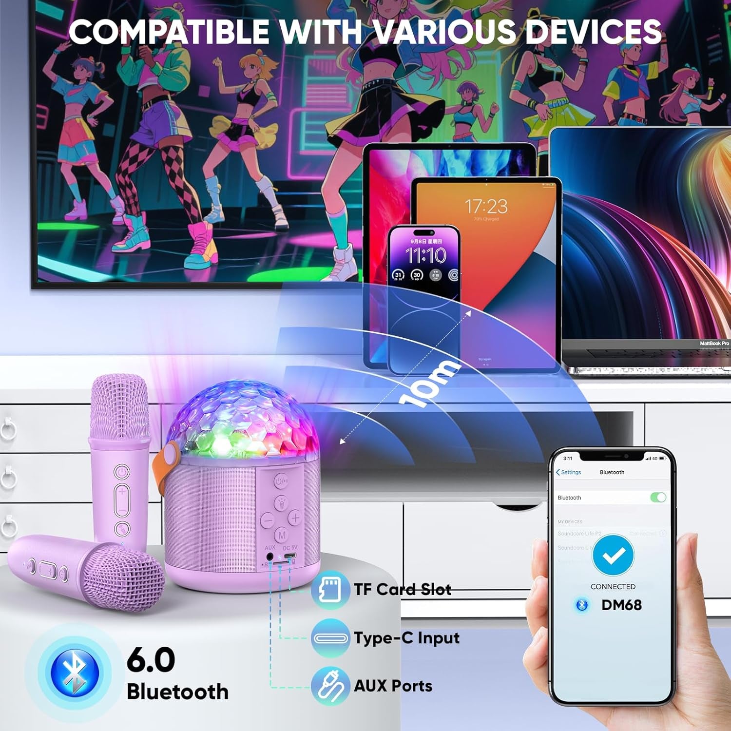 Portable Bluetooth Speaker with Disco LED Light