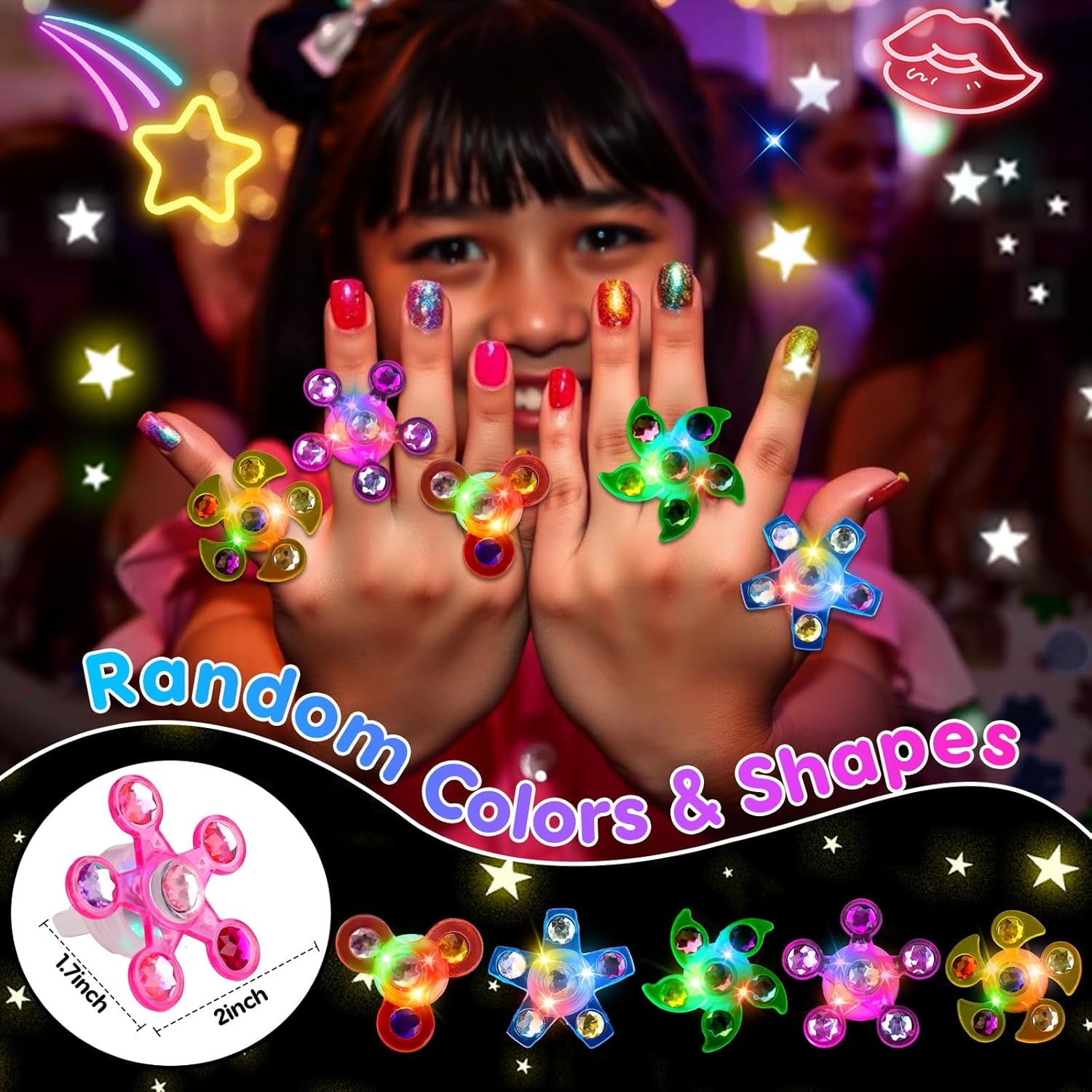 24PCS LED Light up Fidget Spinner Rings Glow 