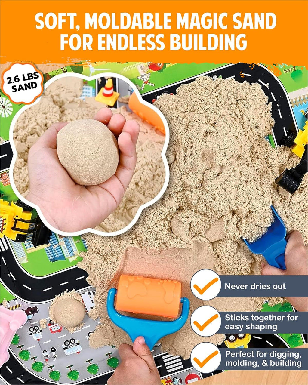 Construction Sensory Bin for Toddlers with 2-In-1 Play Mat 