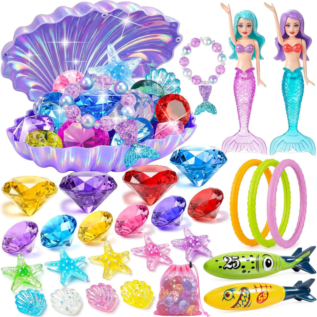Diving Pool Toys for Kids Diving Gem Treasure Chest, 29Pcs 