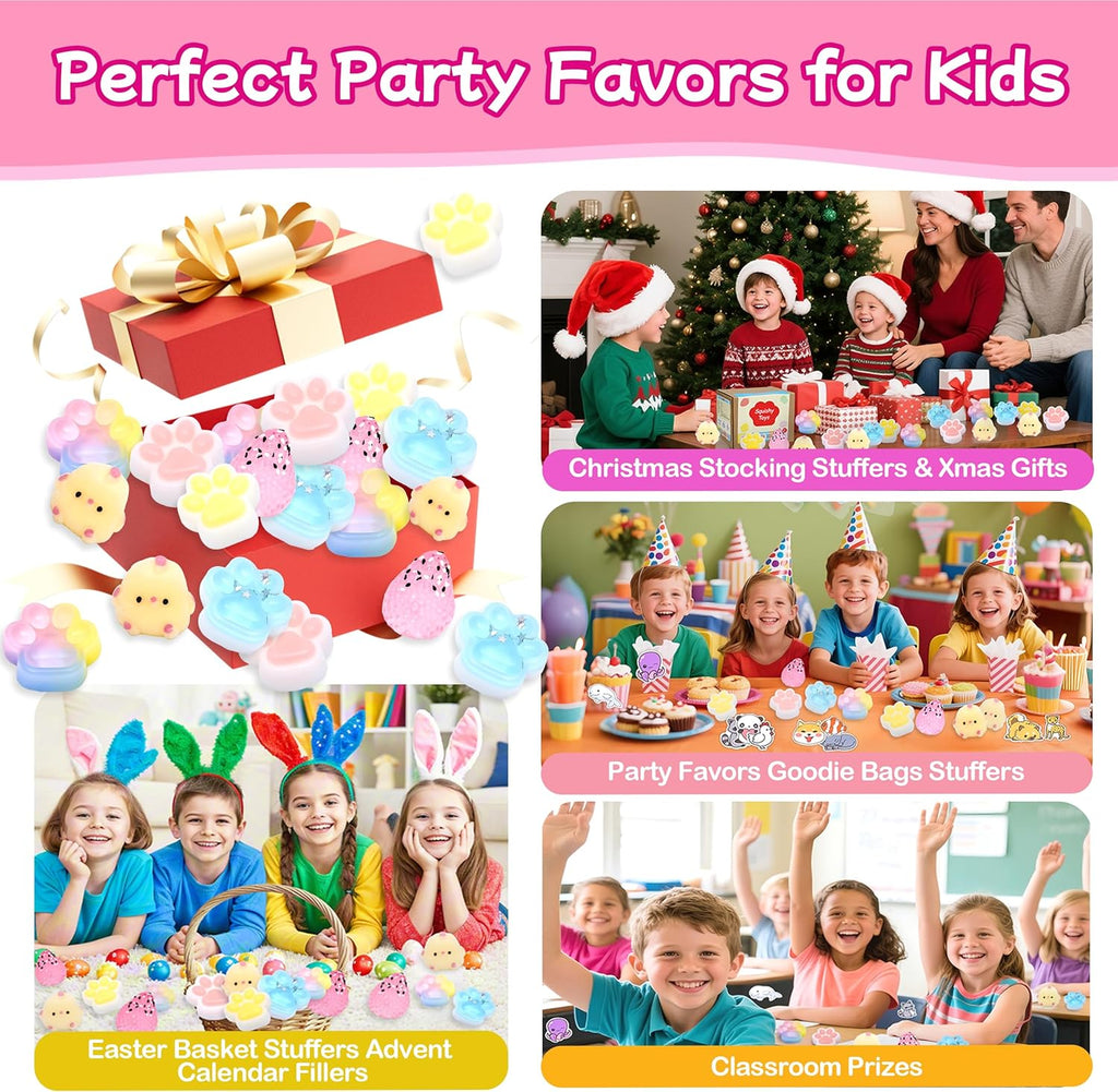 Taba Squishy Pack – 24 Pack Taba Squishies Squeeze Toys with 50 Stickers