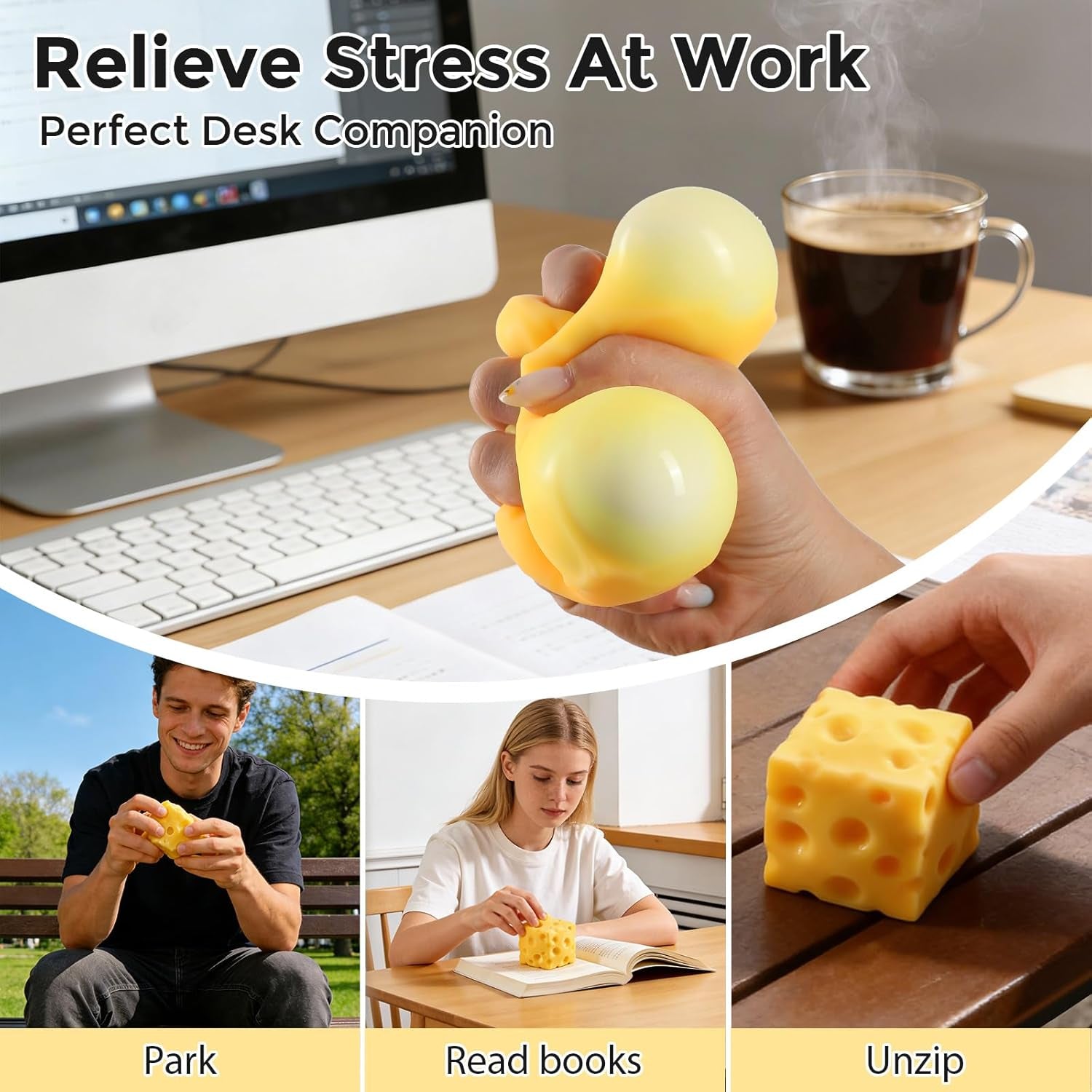 Cheese Squishy Cube Block(Yellow 2.4 In)