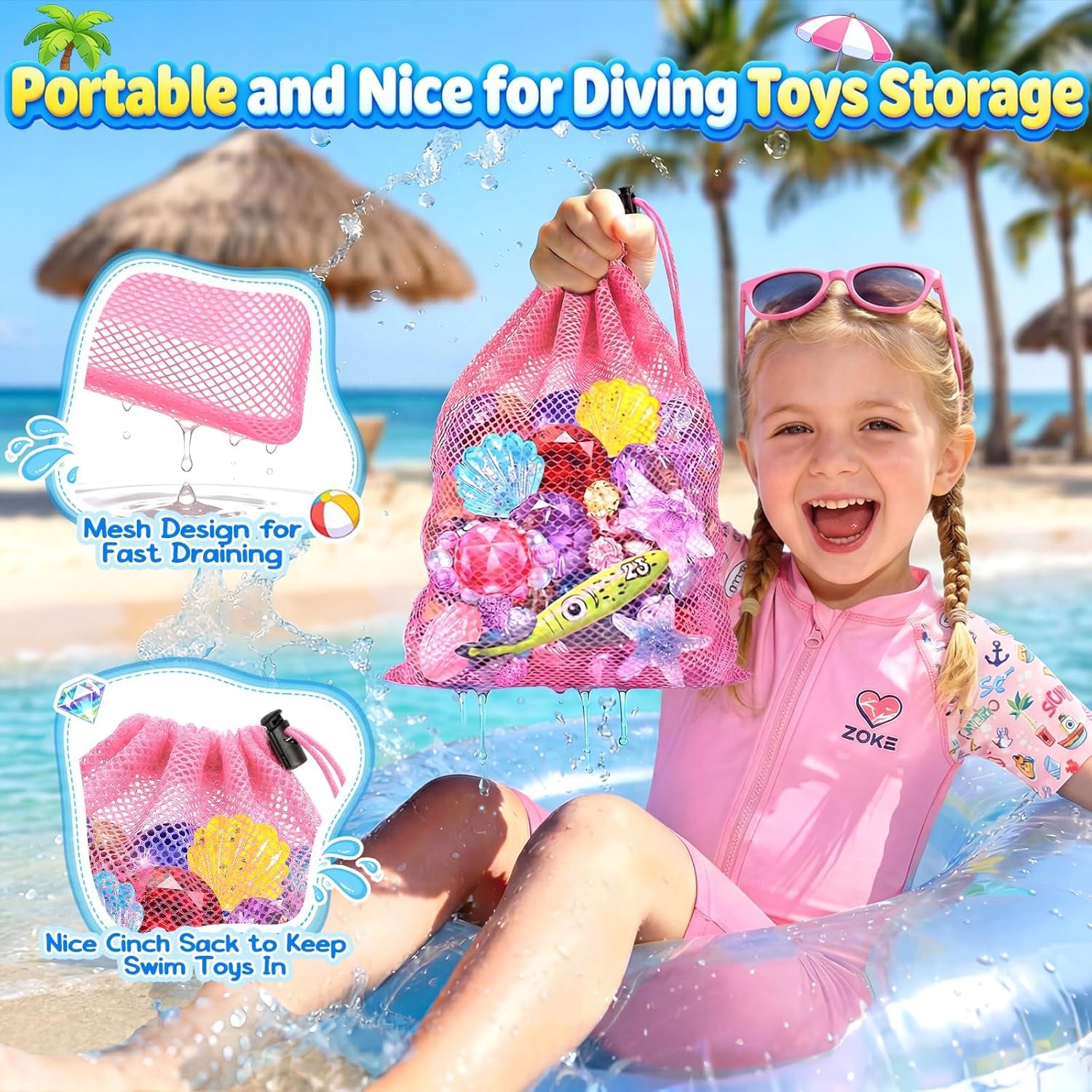 Diving Pool Toys for Kids Diving Gem Treasure Chest, 29Pcs 