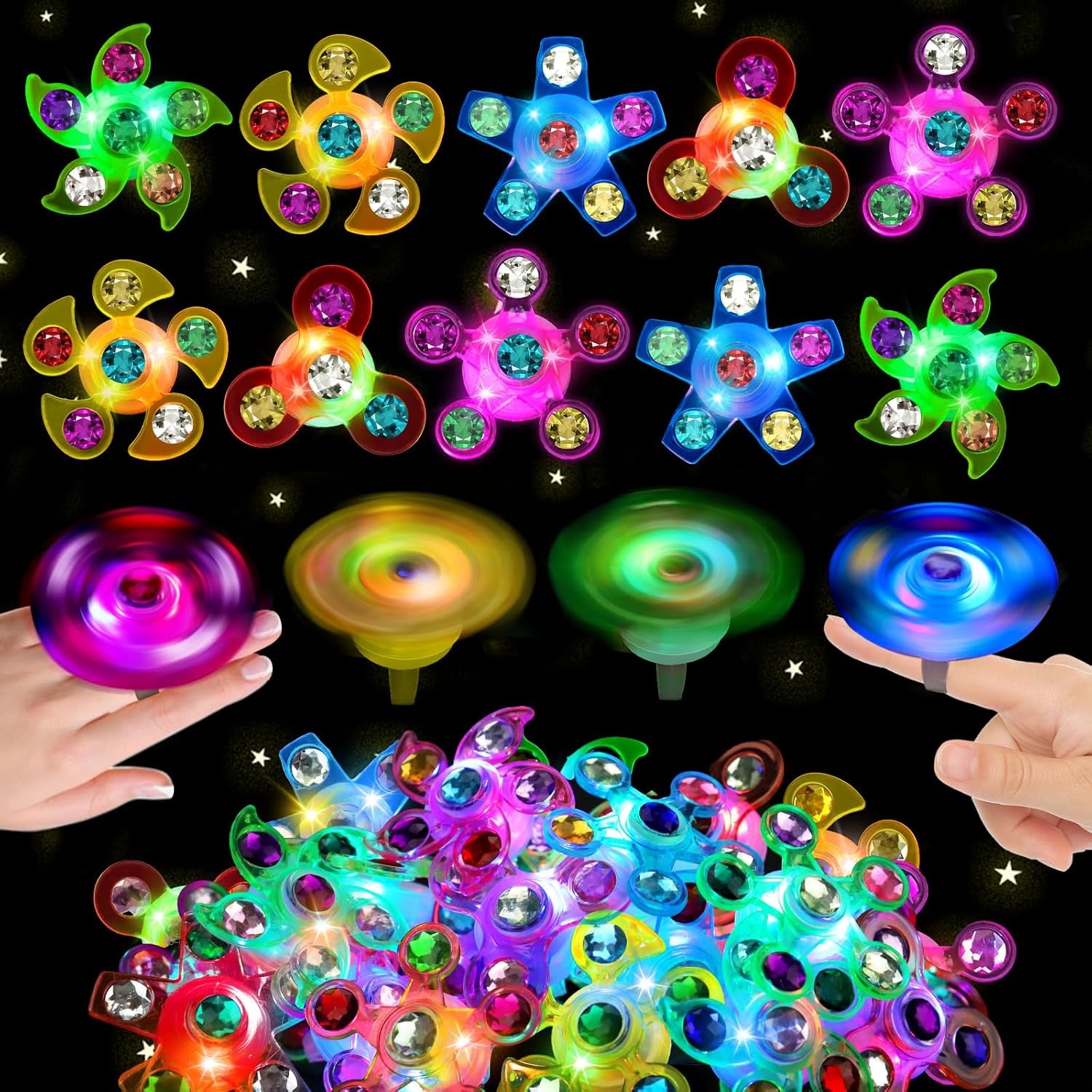 24PCS LED Light up Fidget Spinner Rings Glow 