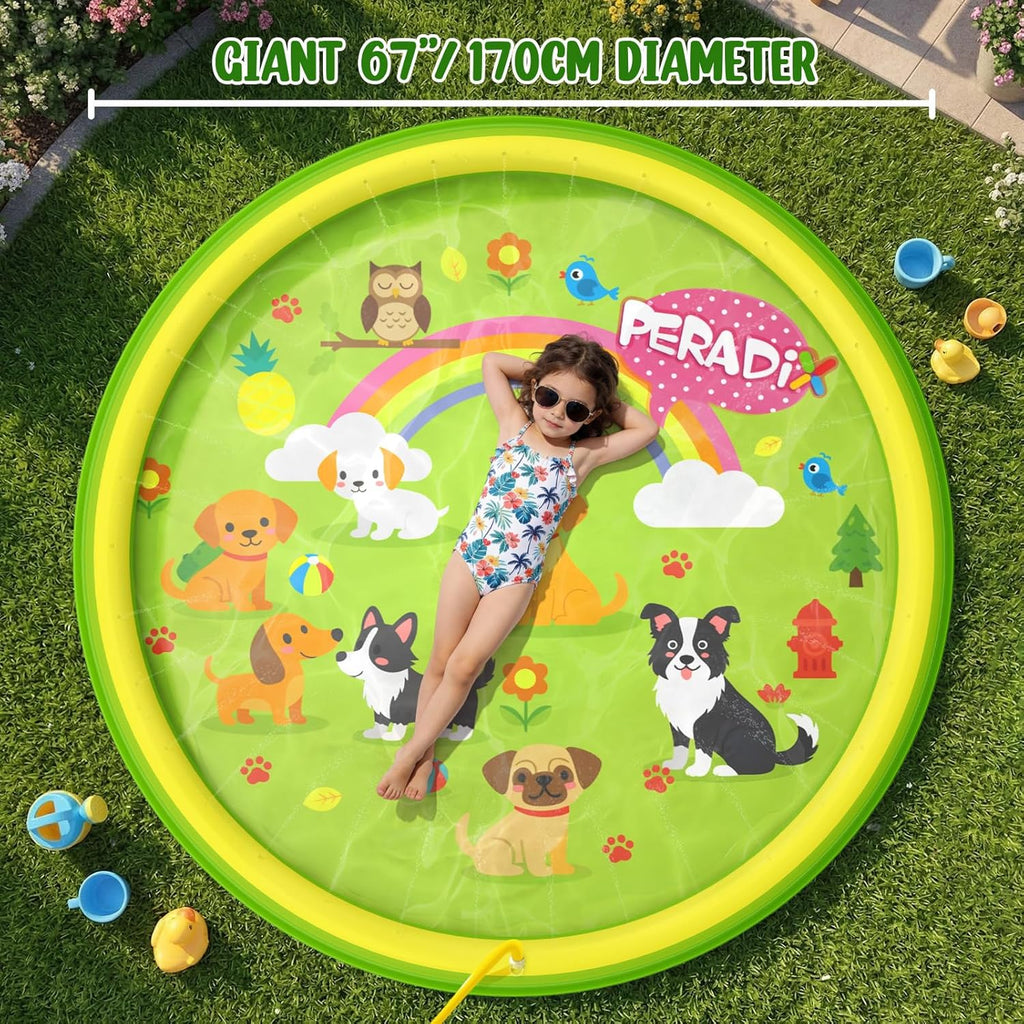 Splash Pads for Toddlers, 67" Inflatable Kiddie Sprinkler Mat, Outdoor Toys for Kids, Summer Water Pad for Backyard Garden Lawn, Wading Pool for Child 3 Age+