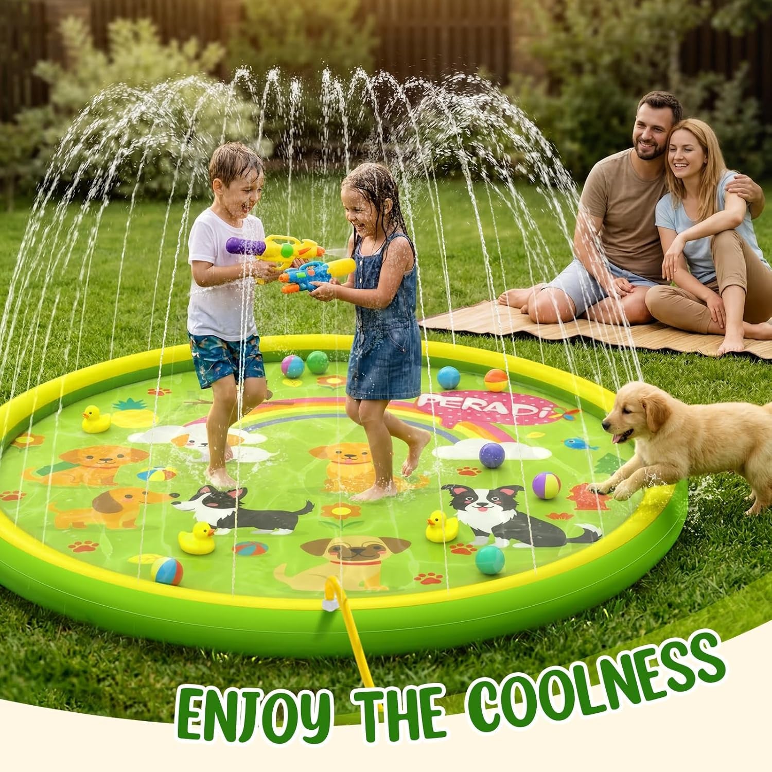 Splash Pads for Toddlers, 67" Inflatable Kiddie Sprinkler Mat, Outdoor Toys for Kids, Summer Water Pad for Backyard Garden Lawn, Wading Pool for Child 3 Age+