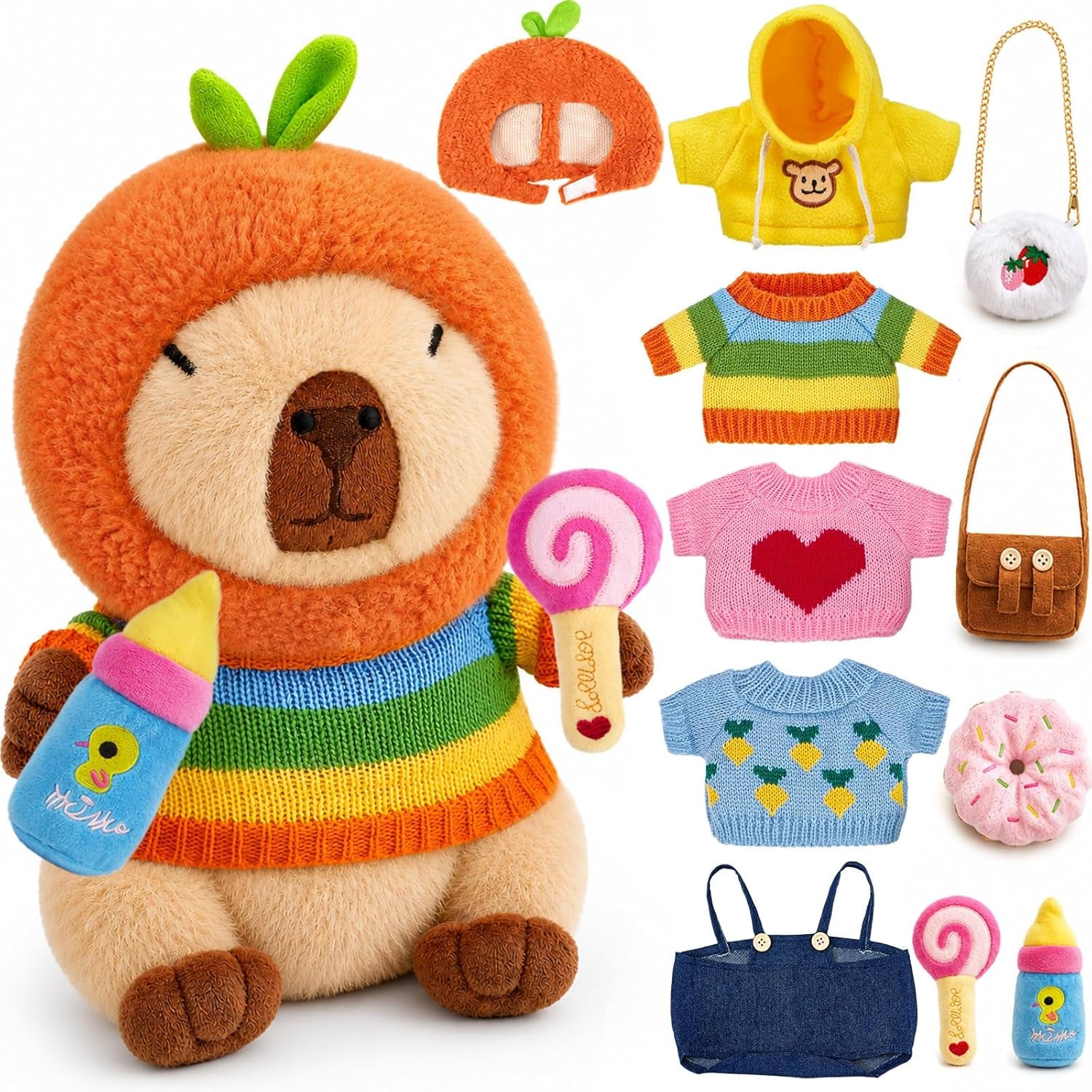 13 PCS Capybara Plush with Clothes & Accessories