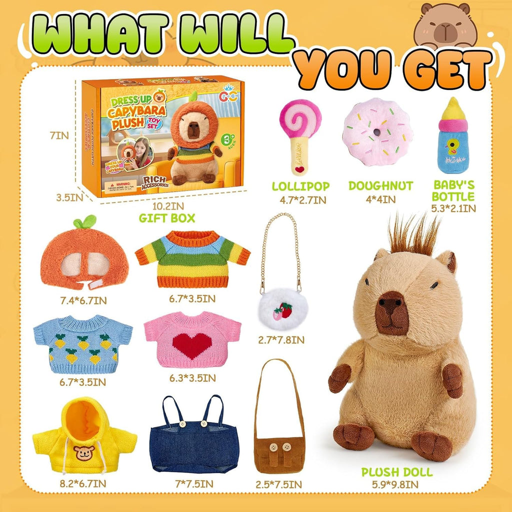 13 PCS Capybara Plush with Clothes & Accessories